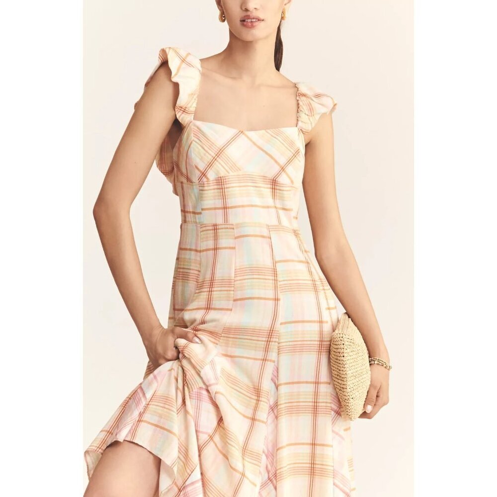 Anthropologie Maeve Linen Blend Flutter-Sleeve A-Line Midi Dress M - Picture 2 of 4